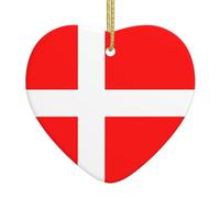 Pendentif de Noël en céramique en forme de cœur YYHHAOFA Danemark Drapeau danois imprimé lisse et lumineux pour sapin de Noël Décoration de maison et supermarché