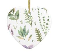 Pendentif de Noël en céramique en forme de cœur - YYHHAOFA - Fleur verte - Herbe - Feuilles de sauge et branches - Décoration d'arbre de Noël pour cheminée, centre commercial, fête de vacances