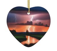 Pendentif de Noël en céramique en forme de cœur YYHHAOFA Lightning au crépuscule imprimé lisse et lumineux pour sapin de Noël, décoration de maison et supermarché