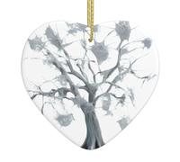 Pendentif de Noël en céramique en forme de cœur YYHWHJDE avec motif d'arbre étrange recouvert de toiles d'araignée lisse et lumineux pour sapin de Noël, décoration de maison et de supermarché