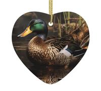 Pendentif de Noël en céramique en forme de cœur YYHWHJDE Canard colvert Image lisse et lumineuse pour sapin de Noël, décoration de maison et supermarché