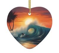 Pendentif de Noël en céramique en forme de cœur - YYHWHJDE - Coucher de soleil - Décoration de Noël pour sapin de Noël, supermarché, maison