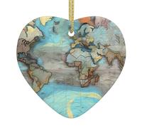 Pendentif de Noël en céramique en forme de cœur YYHWHJDE dessin animé carte du monde image lisse et lumineuse pour sapin de Noël, décoration de maison et supermarché