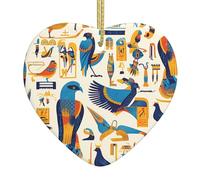 Pendentif de Noël en céramique en forme de cœur YYHWHJDE Egypte Hiéroglyphes Image lisse et lumineuse pour sapin de Noël, décoration de maison et supermarché