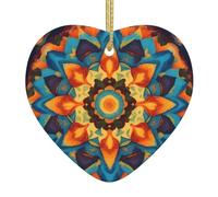 Pendentif de Noël en céramique en forme de cœur YYHWHJDE Kaléidoscope Mandala Image lisse et lumineuse pour sapin de Noël Décoration de maison et supermarché