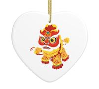 Pendentif de Noël en céramique en forme de cœur YYHWHJDE Lion Dance avec une longue histoire image lisse et lumineuse pour sapin de Noël, décoration de maison et de supermarché