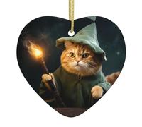 Pendentif de Noël en céramique en forme de cœur YYHWHJDE Magicien Chat Motif lisse et lumineux pour sapin de Noël Décoration de maison et supermarché