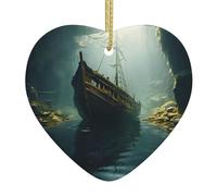 Pendentif de Noël en céramique en forme de cœur YYHWHJDE naufrage au fond du lac Image lisse et lumineuse pour sapin de Noël Décoration de maison et supermarché