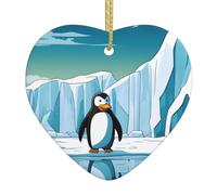 Pendentif de Noël en céramique en forme de cœur YYHWHJDE Pingouin Antarctique Ice Image lisse et lumineuse pour sapin de Noël, décoration de maison et de supermarché