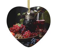 Pendentif de Noël en céramique en forme de cœur YYHWHJDE Raisins et vin Image lisse et lumineuse pour sapin de Noël Décoration de maison et supermarché