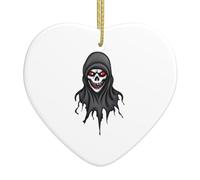 Pendentif de Noël en céramique en forme de cœur YYHWHJDE sans corps, motif fantôme aux yeux rouges, lisse et lumineux pour sapin de Noël, décoration de maison et de supermarché