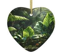 Pendentif de Noël en céramique en forme de cœur YYHWHJDE vert jungle tropicale motif lisse et lumineux pour sapin de Noël, décoration de maison et supermarché