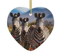 Pendentif de Noël en céramique en forme de cœur YYHWHJDE Zèbres sur l'image de l'Afrique du Sud lisse et lumineuse pour sapin de Noël, décoration de maison et de supermarché