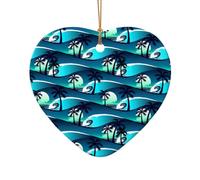 Pendentif de Noël en céramique imprimé planche à roulettes avec palmiers et vagues