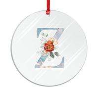 Pendentif de Noël en forme de fleur monogramme Lettre Z Encre bleue Mots blancs Bouquet de Noël à suspendre Artisanat unique pour les fêtes de fin d'année, festival