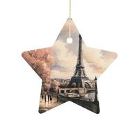 Pendentif de Noël en forme d'étoile de style vintage Tour Eiffel Paris en céramique à suspendre pour sapin de Noël, Nouvel An, fête de mariage, décoration d'intérieur