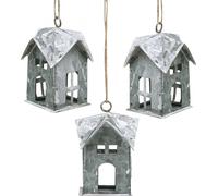 Pendentif de Noël en métal Maison Shabby Chic Blanc 9,5cm 3 pcs Décoration arbre de Noël Décoration fenêtre