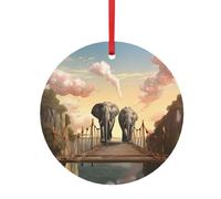Pendentif de Noël rond en aluminium pour sapin de Noël, décoration d'arbre de Noël, pendentifs imprimés éléphant sur un pont, étiquettes de vacances, ornements 2 tailles 7,9 cm/9,9 cm