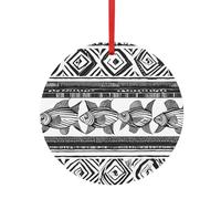Pendentif de Noël rond en aluminium pour sapin de Noël - Pendentifs ethniques imprimés tortues rayées, étiquettes de vacances, ornements 2 tailles 7,9 cm/9,9 cm