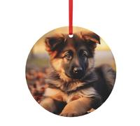 Pendentif de Noël rond en aluminium pour sapin de Noël - Pendentifs imprimés chiot berger allemand, étiquettes de vacances, ornements 2 tailles 7,9 cm/9,9 cm