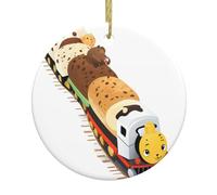 Pendentif de Noël rond en céramique à suspendre - 7,4 cm HJFCZH Dessert Animaux sur le train Impressions Décoration lisse