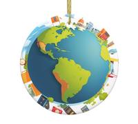 Pendentif de Noël rond en céramique à suspendre - 7,4 cm WHJSHOP Voyage autour du monde avec motif de rêve Décoration lisse