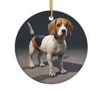 Pendentif de Noël rond en céramique à suspendre - 7,4 cm WHJSSF ovely Pet Dog Beagle Picture Décorations de vacances
