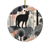 Pendentif de Noël rond en céramique à suspendre - 7,4 cm YYHHAOFA charmant chat dans la jungle imprimé décoration lisse