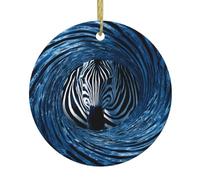 Pendentif de Noël rond en céramique VVXBHGR zèbre dans le vortex imprimé arbre festif décoration à suspendre