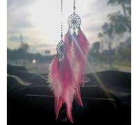 Pendentif de rétroviseur avec plume et filet de capture de rêve pour voiture, décoration créative à suspendre pour améliorer le style intérieur (rose)