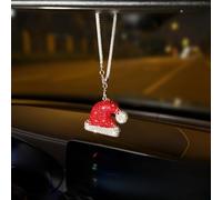 Pendentif de rétroviseur de voiture en strass avec arbre de Noël en métal et bonhomme de neige, élégant et accessoire pour améliorer l'attrait intérieur du véhicule (chapeau de Père Noël)