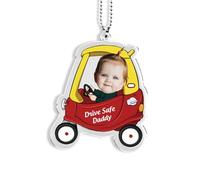 Pendentif De Rétroviseur De Voiture Personnalisé, Photo Amusante à Suspendre Texte Gravé Décoration De Rétroviseur Voiture Cadeaux Pour Père Première Voiture De Fils Filles (Jaune - 1Photo)
