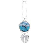 Pendentif de rétroviseur personnalisé en forme de dauphin de l'océan - Décoration d'intérieur de voiture - Cadeau commémoratif pour homme et femme - Argenté