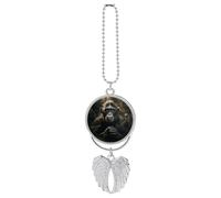 Pendentif de rétroviseur personnalisé en forme de singe de la jungle - Double face - Décoration d'intérieur de voiture - Cadeau commémoratif pour homme et femme - Argenté