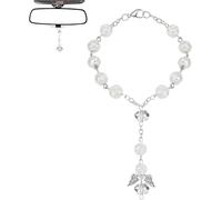 Pendentif de Rétroviseur Voiture Chapelet en Argent et Ailes d'Ange Décoration Élégante et Spirituelle Idéal pour Intérieur de Voiture Accessoire Véhicule avec Sac de Rangement Inclus