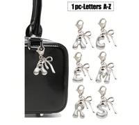 Pendentif de sac à lettres argentées bulles mignon - Pendentif de cristal chanceux, lettres de l'alphabet A-Z, un nœud avec incrustation de zirconium, l'article idéal pour l'assortiment du printemps e