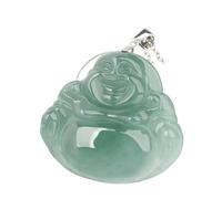 pendentif de sculpture en jade, pendentif en jade jadéite, For Femmes Naturel Jadeite Jade Riant Bouddha Maitreya Pendentif Collier Glace Argent Clip Fermoir Chaîne en Amulette Attire la Richesse