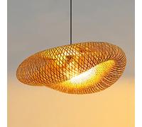 Pendentif De Style Champêtre Vintage Suspendue Tissée À La Main Lustres Naturel Bamboo E27 Hauteur Réglable Lumière Suspension Salle À Manger Chambre À Coucher Salon Bar Cafe Éclairage Plafond,100cm