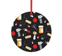 Pendentif de vacances en métal avec motif de médecine de dessin animé - Pendentif rond en aluminium pour Noël, décoration de maison et de magasin