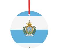 Pendentif de vacances en métal imprimé drapeau de Saint-Marin - Pendentif rond en aluminium pour Noël, décoration de maison et de magasin