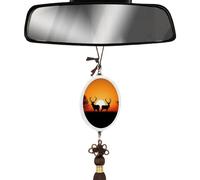 Pendentif de voiture en cristal ellipse - Breloque pour rétroviseur de voiture - Nature coucher de soleil - Cerf - Décoration d'intérieur à suspendre - Accessoires de voiture pour femme et homme