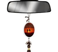Pendentif de voiture en cristal ellipse - Breloques en cristal pour rétroviseur de voiture tenant la main sous le coucher du soleil - Décoration d'intérieur à suspendre - Accessoires de voiture pour