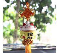 Pendentif de voiture en forme de chat porte-bonheur avec nœud chinois traditionnel pour les voyages en toute sécurité, adorable décoration d'intérieur à suspendre pour véhicule, maison, bureau (jaune)