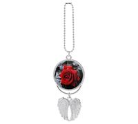 Pendentif de voiture rose rouge, miroir de rétroviseur suspendu, décoration automatique pour rétroviseur, porte-clés style argenté