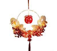 Pendentif décoratif à suspendre pour Nouvel An chinois 2024 avec personnage bénédiction et couronne florale pour fête du printemps (H)