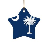 Pendentif décoratif de Noël en céramique à suspendre en forme de cœur avec drapeau de la Caroline du Sud