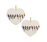 Pendentif décoratif de Noël imprimé oiseau coloré, cheminée en céramique en forme de cœur suspendu 1 pièce arbre de Noël suspendu en céramique