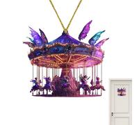 Pendentif décoratif d'hiver - Pendentif carrousel festif avec lumières colorées - Décoration de cheval en bois compacte pour anniversaire et Noël