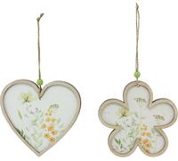 Pendentif décoratif en bois Fleur Coeur pour décoration estivale Lot de 6