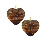 Pendentif décoratif en céramique en forme de cœur Motif bateau au crépuscule
